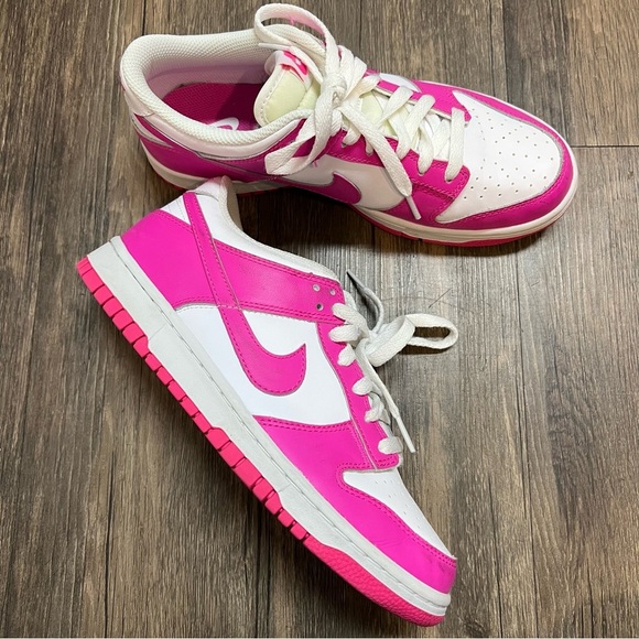 Nike Big Kids Dunk Low Laser Fuchsia Sneaker Tennis Shoes Pink Logo GLS School 7